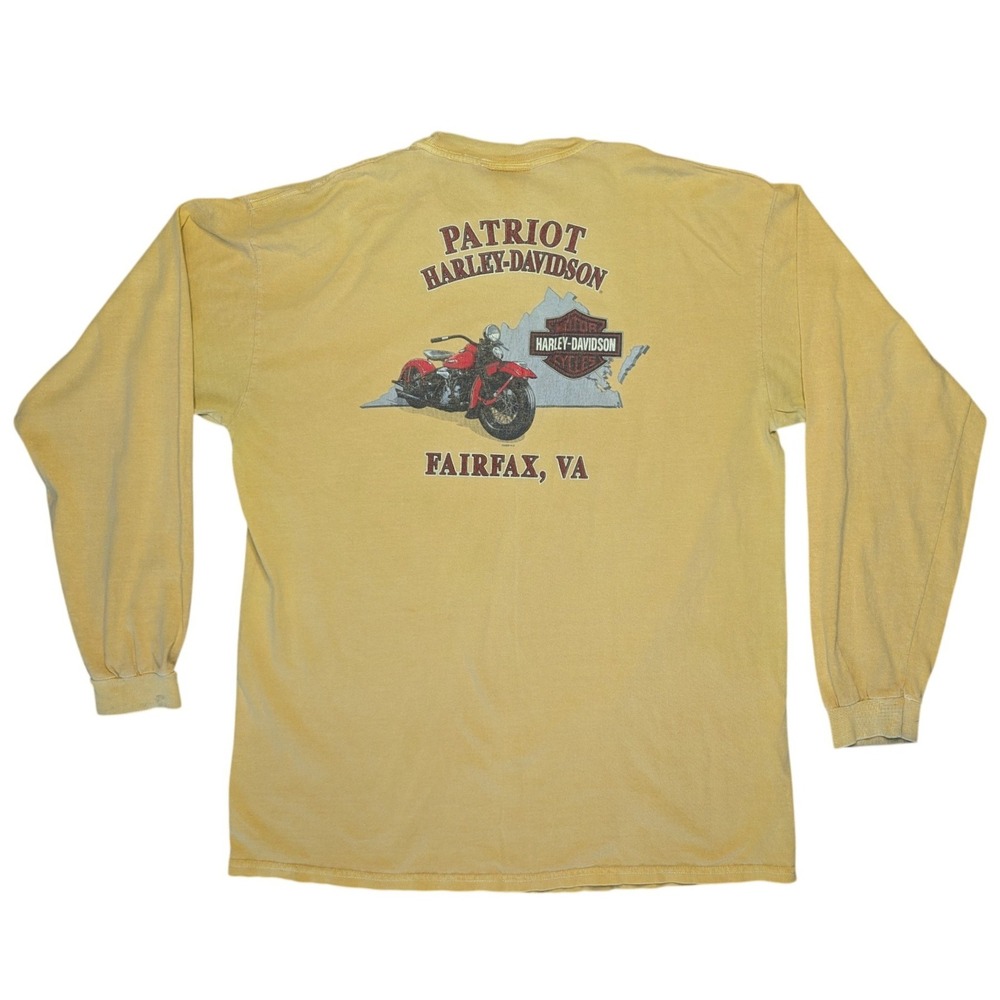 Harley Davidson Large Yellow Patriot Fairfax Virginia Long Sleeve Graphic Shirt